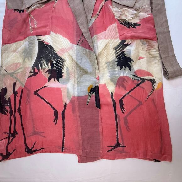 One Hundred Stars Crane Print Kimono Robe Coral Pink Modal Blend OS - Picture 7 of 16
